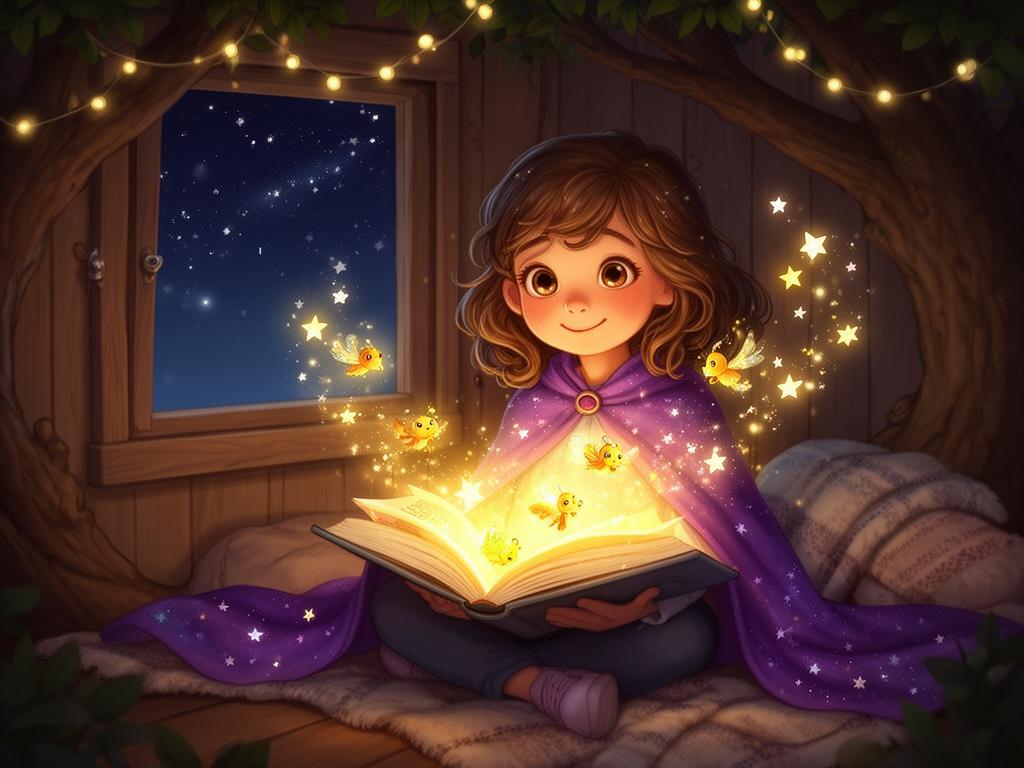 Luna reading a magical storybook